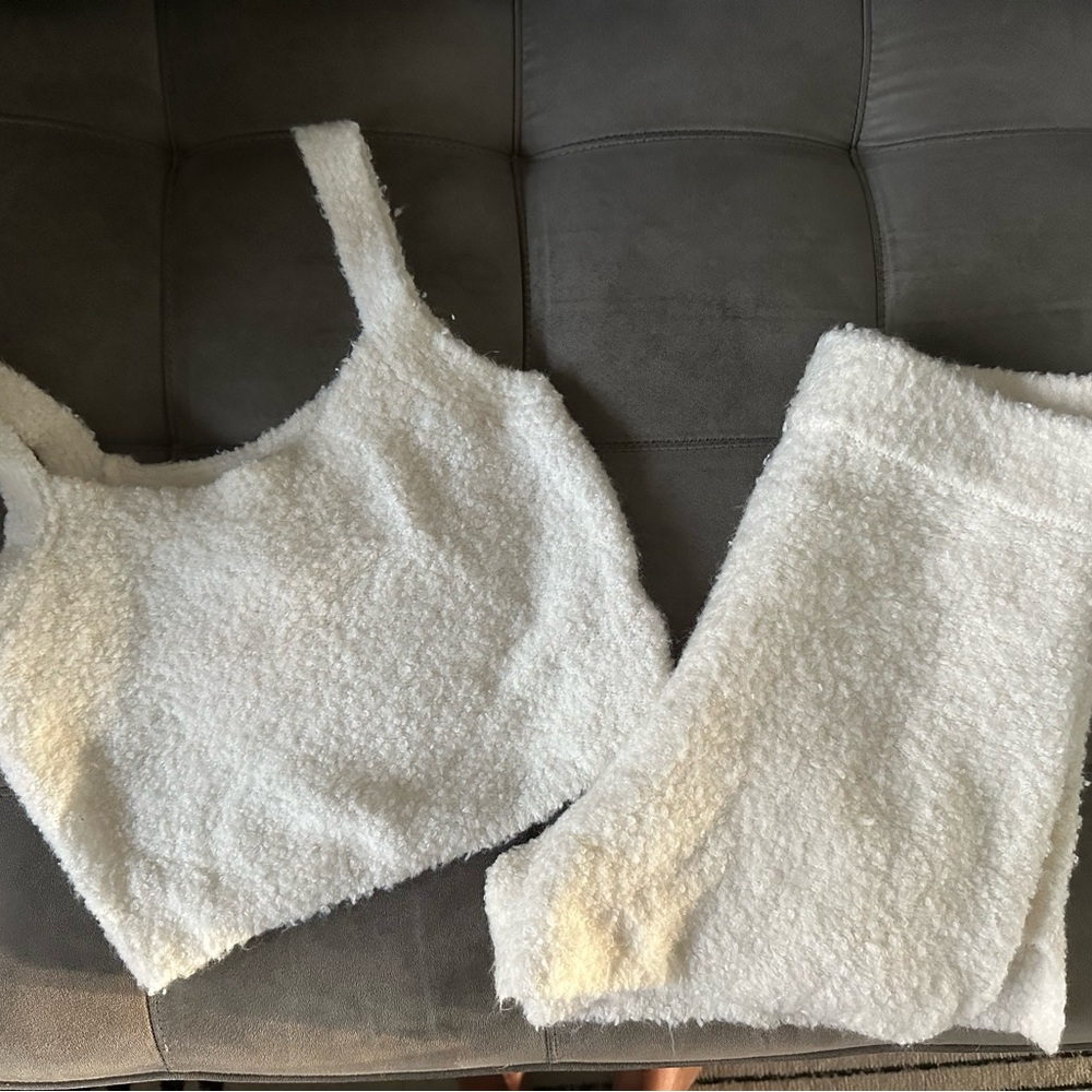 Cozy White Fuzzy Tank and Shorts Set